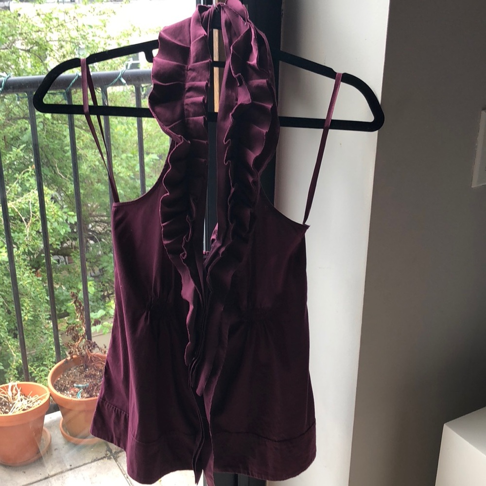 Burgundy BCBG halter top with ruffled collar